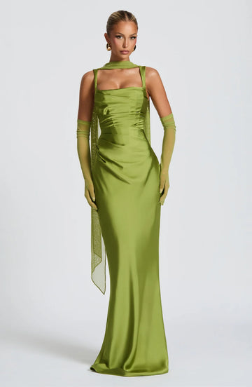 Elegant Mermaid Square Neck Sleeveless Satin Maxi Ruched Lace Up Evening Gown