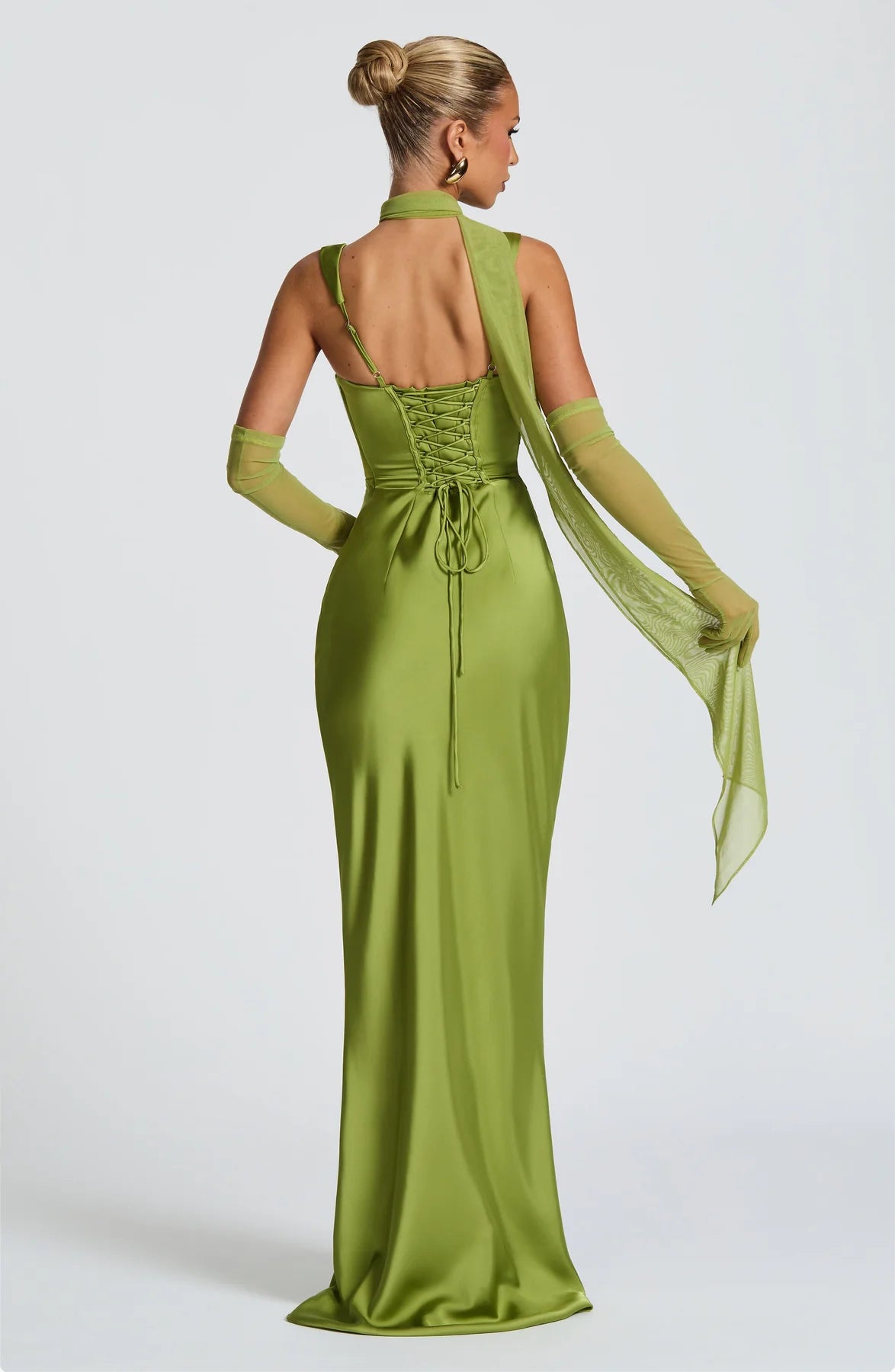 Elegant Mermaid Square Neck Sleeveless Satin Maxi Ruched Lace Up Evening Gown