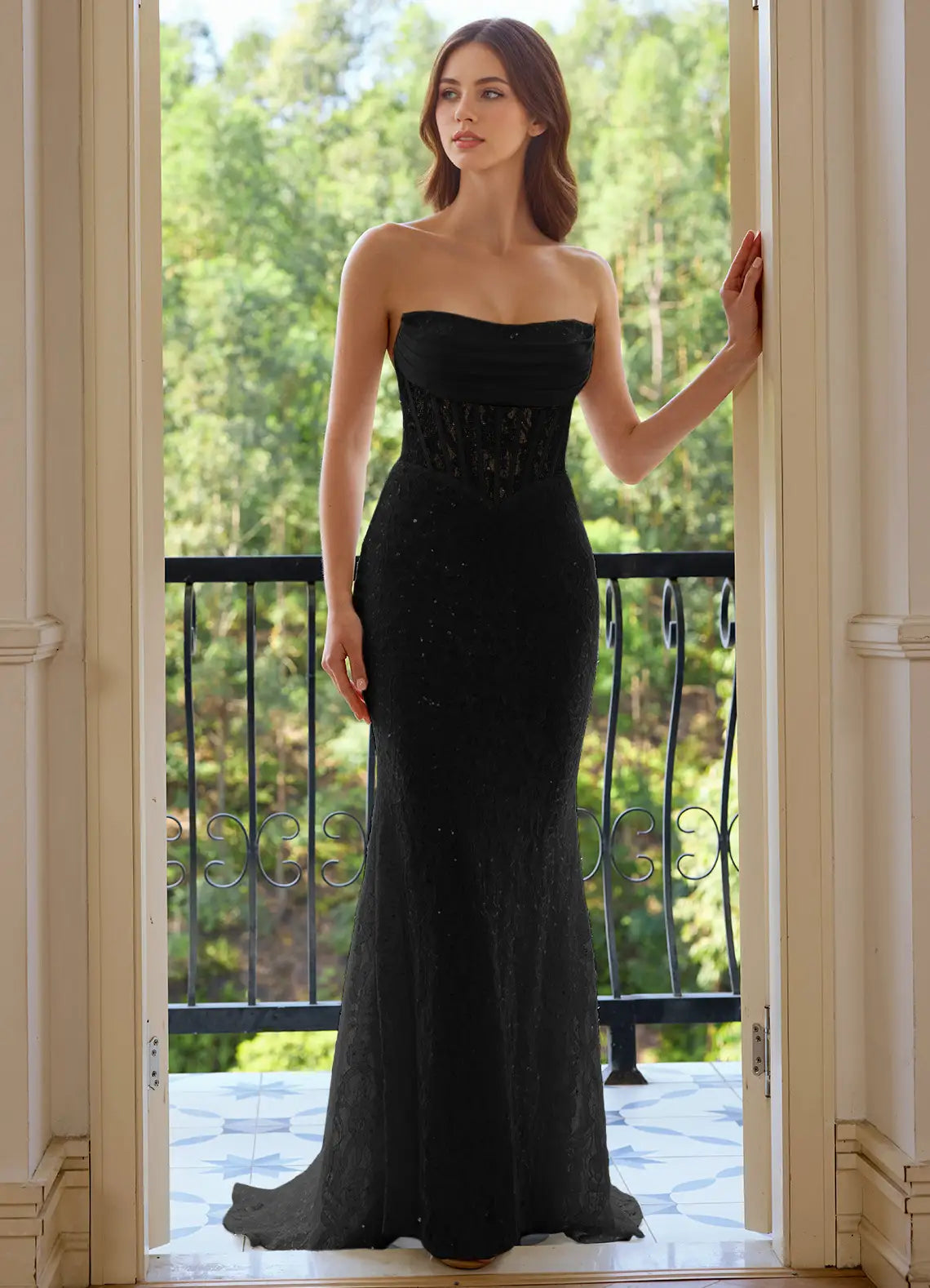 Elegant Mermaid Strapless Sequin Lace Corset Embroidery Mermaid Evening Dress