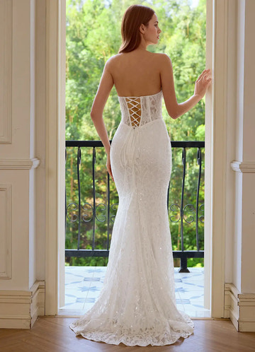 Elegant Mermaid Strapless Sequin Lace Corset Embroidery Mermaid Evening Dress