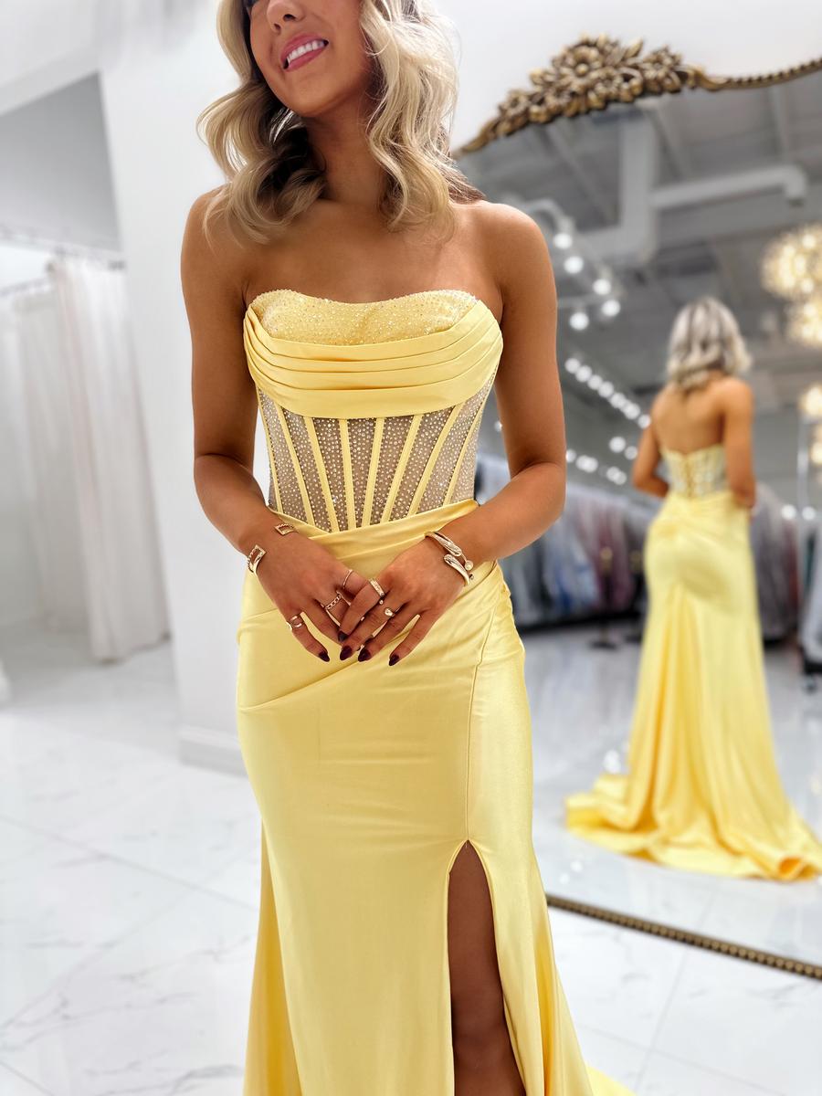 Elegant Mermaid Strapless Sleeveless Satin Long Corset Prom Dress
