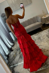 Elegant Mermaid Sweetheart Sleeveless Tulle Long Ruched Slit Lace-up Prom Dress