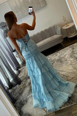 Elegant Mermaid Sweetheart Sleeveless Tulle Long Ruched Slit Lace-up Prom Dress