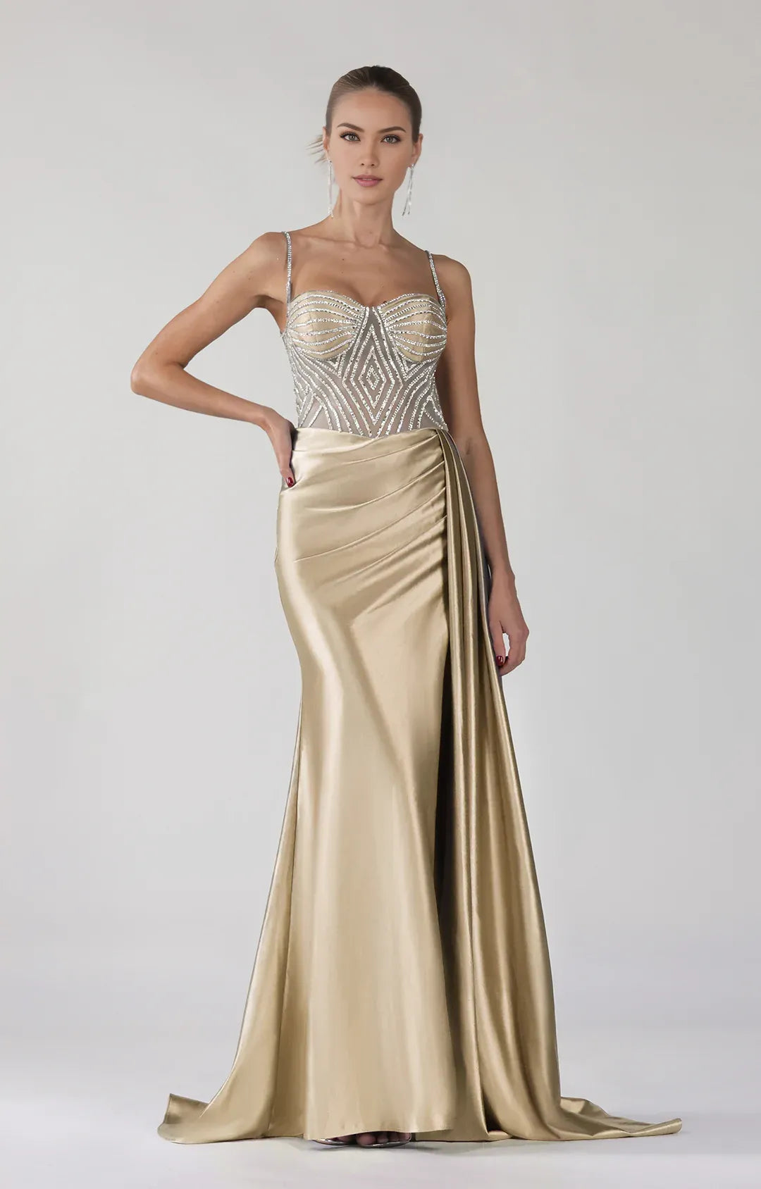 Elegant Mermaid Sweetheart Spaghetti Satin Floor-length Beaded Slit Evening Gown