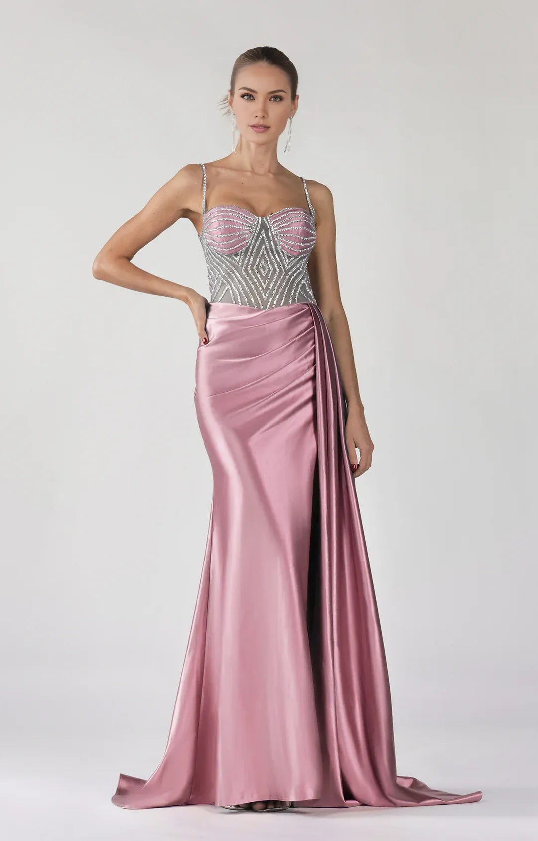 Elegant Mermaid Sweetheart Spaghetti Satin Floor-length Beaded Slit Evening Gown
