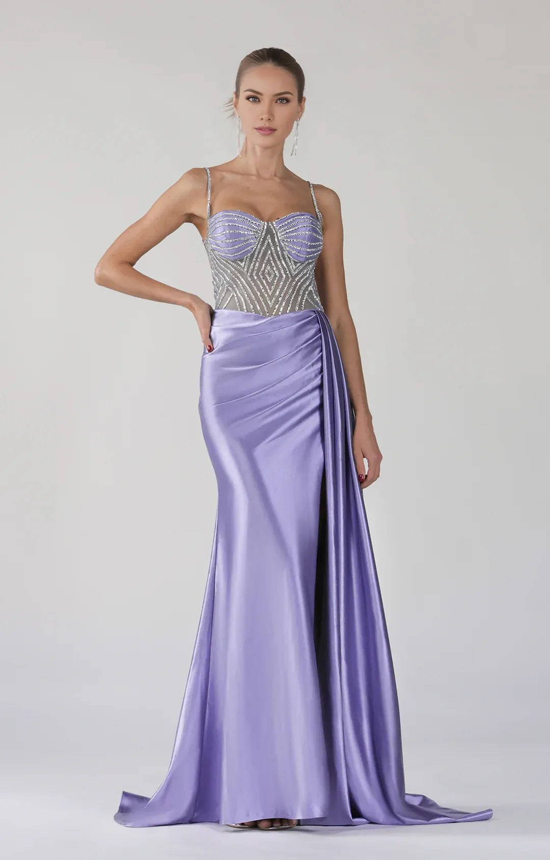 Elegant Mermaid Sweetheart Spaghetti Satin Floor-length Beaded Slit Evening Gown