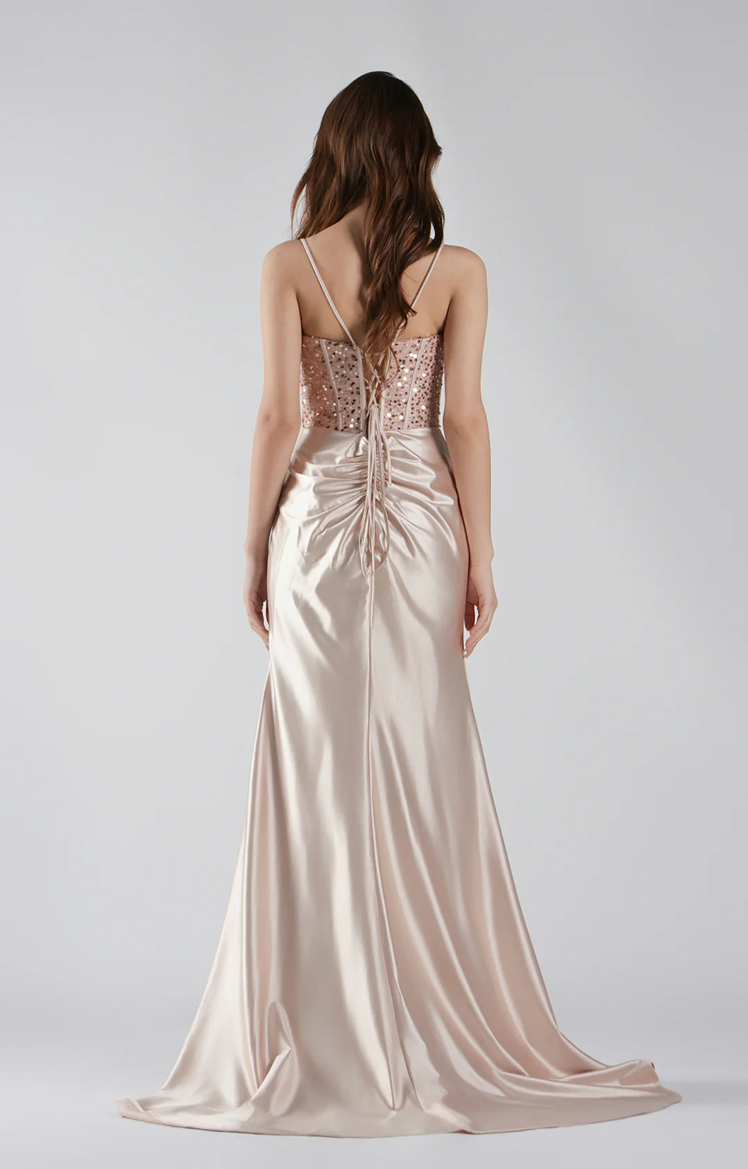 Elegant Mermaid Sweetheart Spaghetti Satin Floor-length Sequin Corset Slit Lace-up Evening Gown