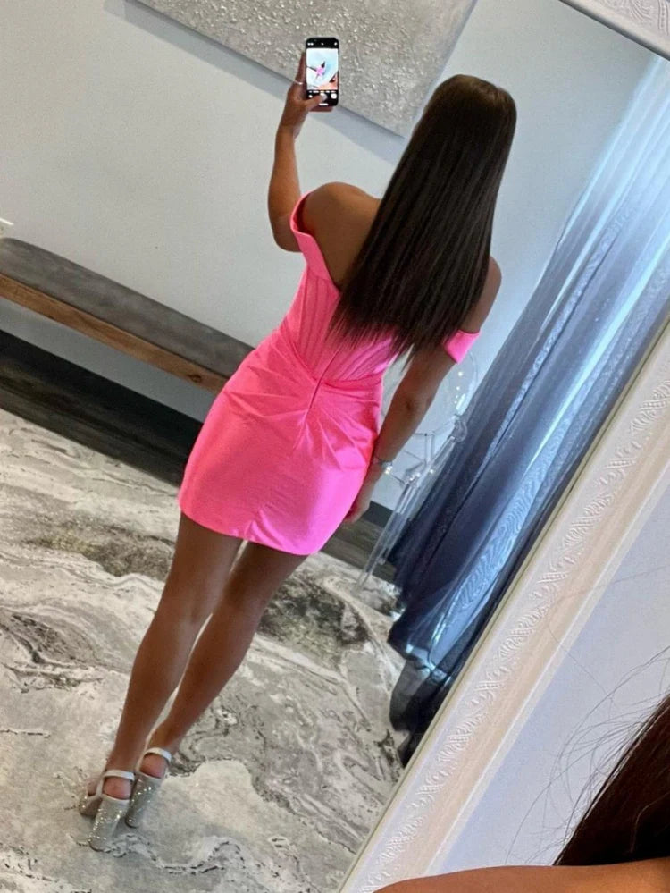 Elegant Off Shoulder Corset Satin Ruched Short Bodycon Dress
