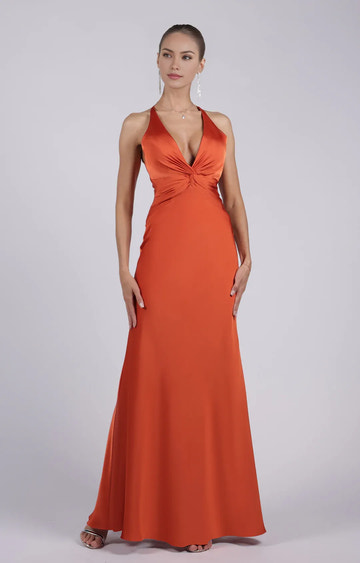 Elegant Sheath Halter Sleeveless Satin Floor-Length TwistFront Evening Dress