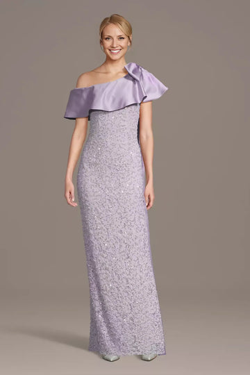 Elegant Sheath One Shoulder Beaded Satin Mother of the Bride Dress Floor Length Ruffle Gown