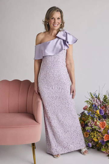 Elegant Sheath One Shoulder Beaded Satin Mother of the Bride Dress Floor Length Ruffle Gown