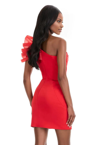 Vestido de fiesta corto de organza y jersey, sin mangas, con un solo hombro, elegante y entallado