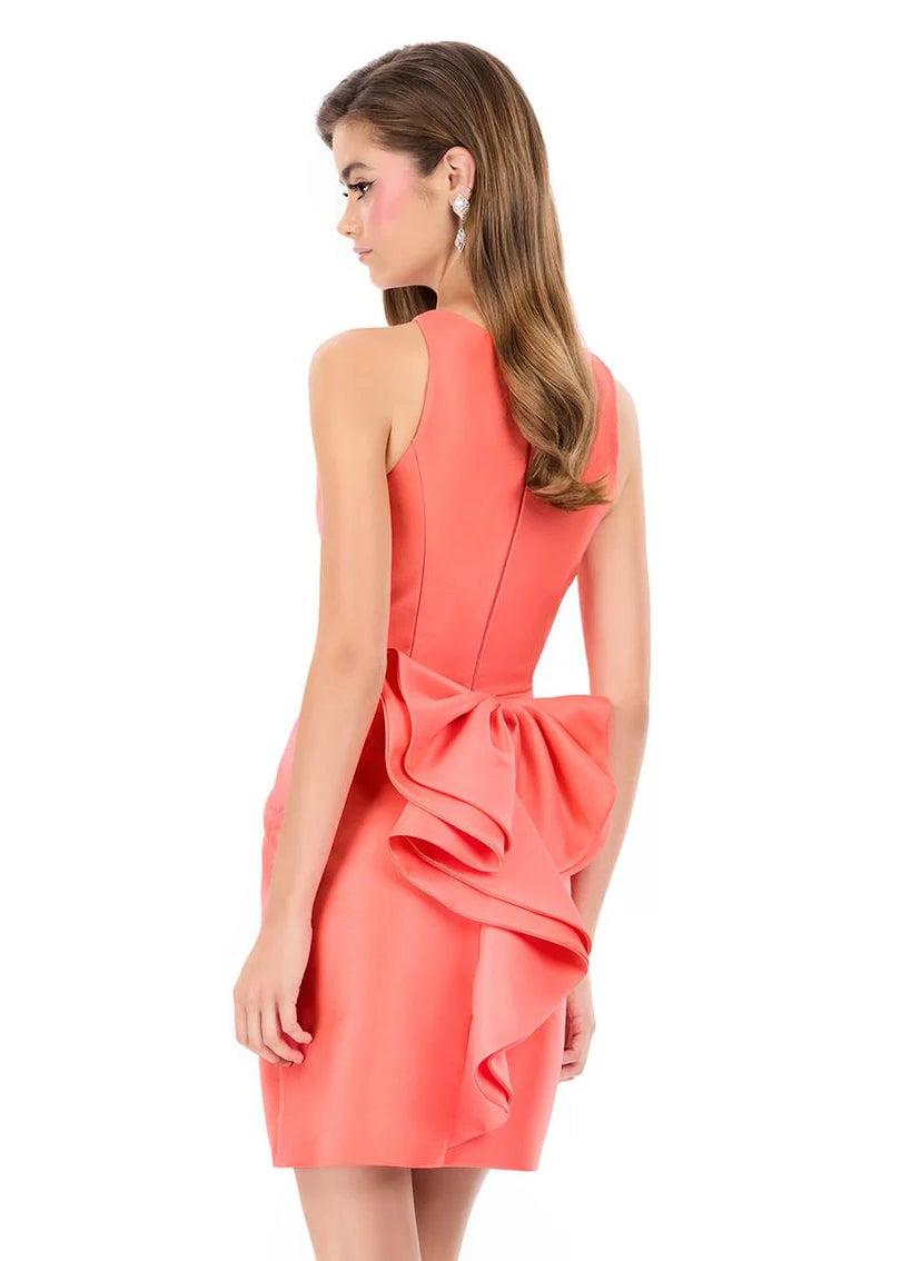 Elegant Sheath Round-Neck Sleeveless Satin Knee-Length Bow Cocktail Dress