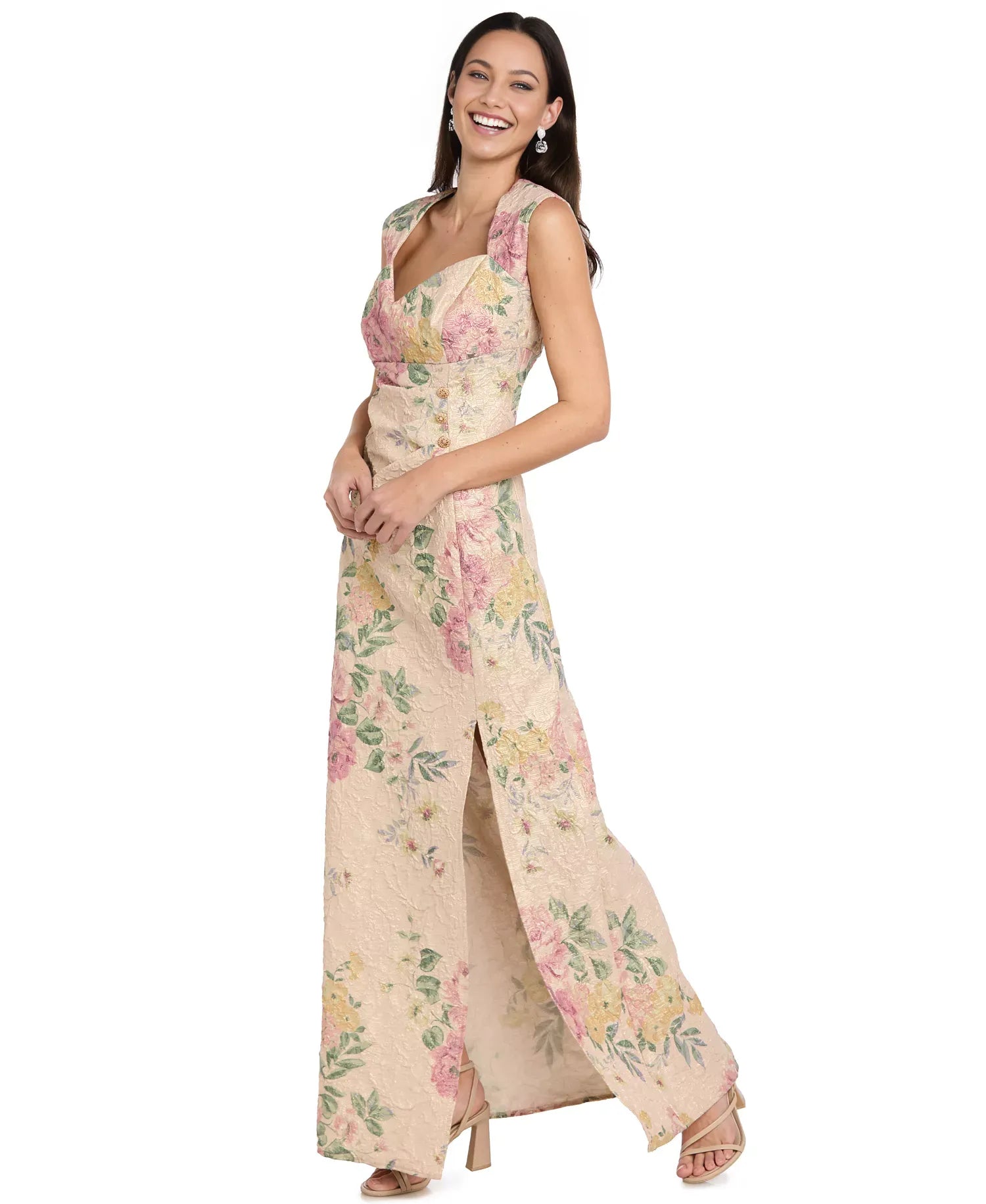 Elegant Sheath Sweetheart-Neck Jacquard Floor-Length Evening Gown with Cap Sleeves