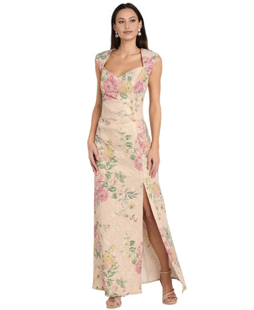 Elegant Sheath Sweetheart-Neck Jacquard Floor-Length Evening Gown with Cap Sleeves