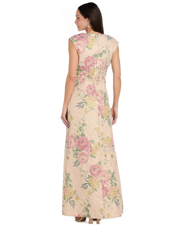 Elegant Sheath Sweetheart-Neck Jacquard Floor-Length Evening Gown with Cap Sleeves