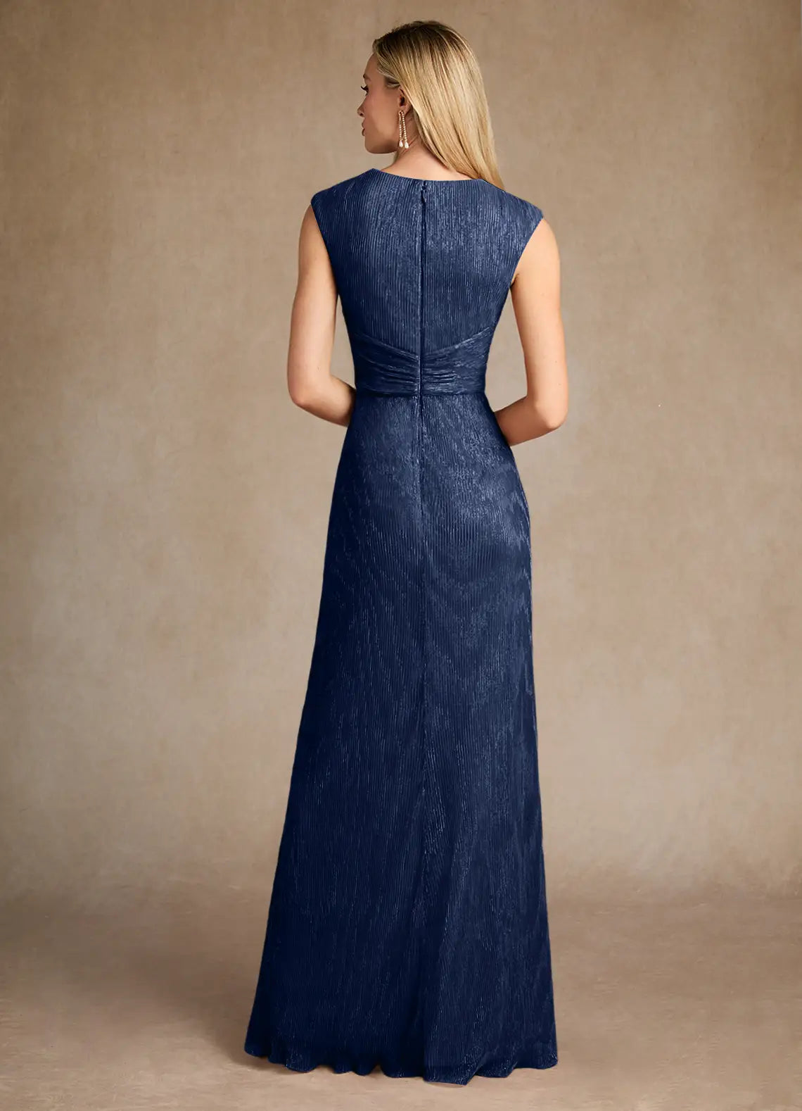 Elegant Sheath V-Neck Pleated Metallic Rhinestone Slit Mother of the Bride Dress With Capelet