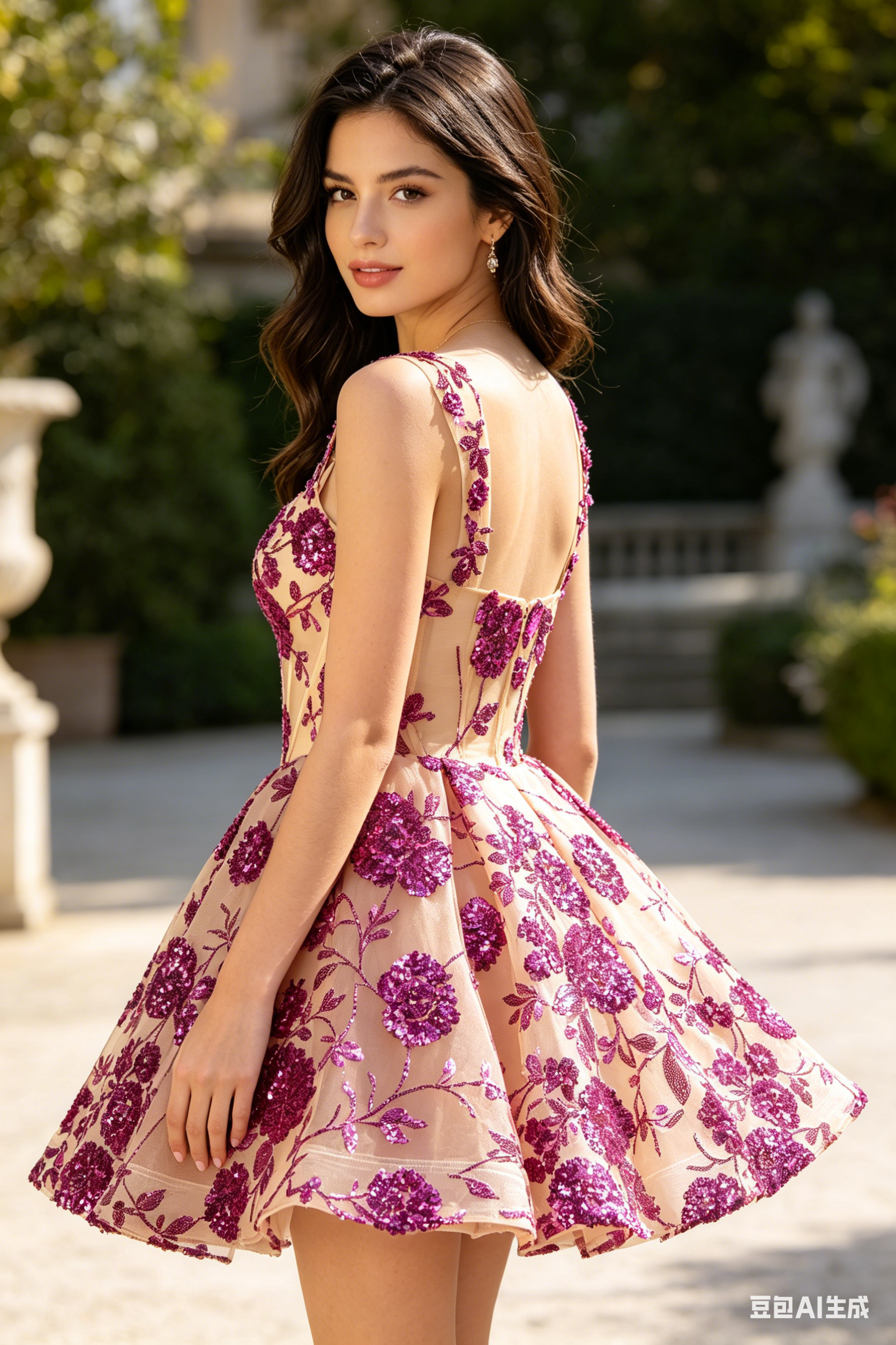 Vestido de cóctel de tul corto con estampado floral, corte de princesa en A, tirantes finos para fiesta de bienvenida