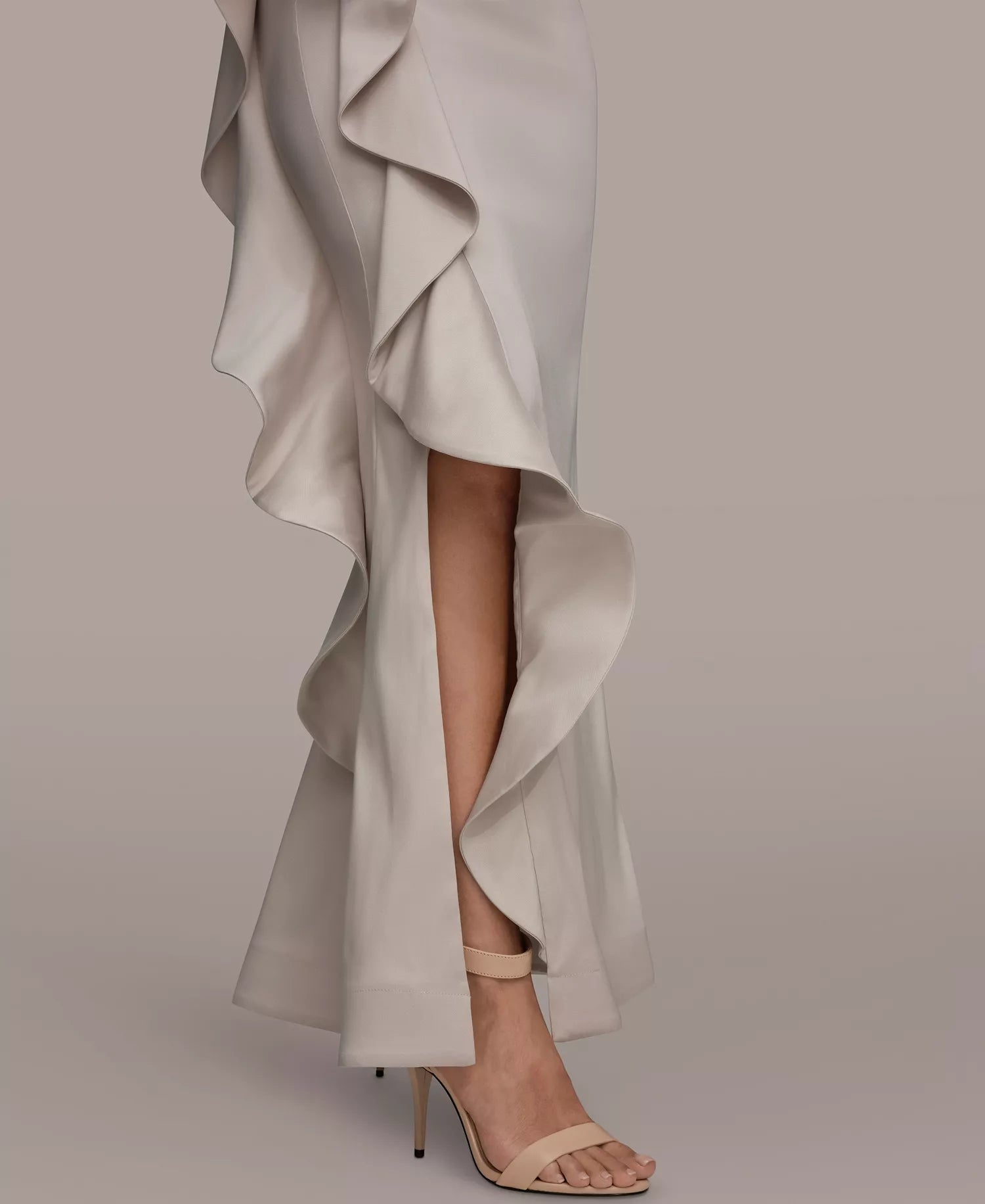 Elegant Strapless Satin Cocktail Dress Mermaid Gown With Ruffle Slit