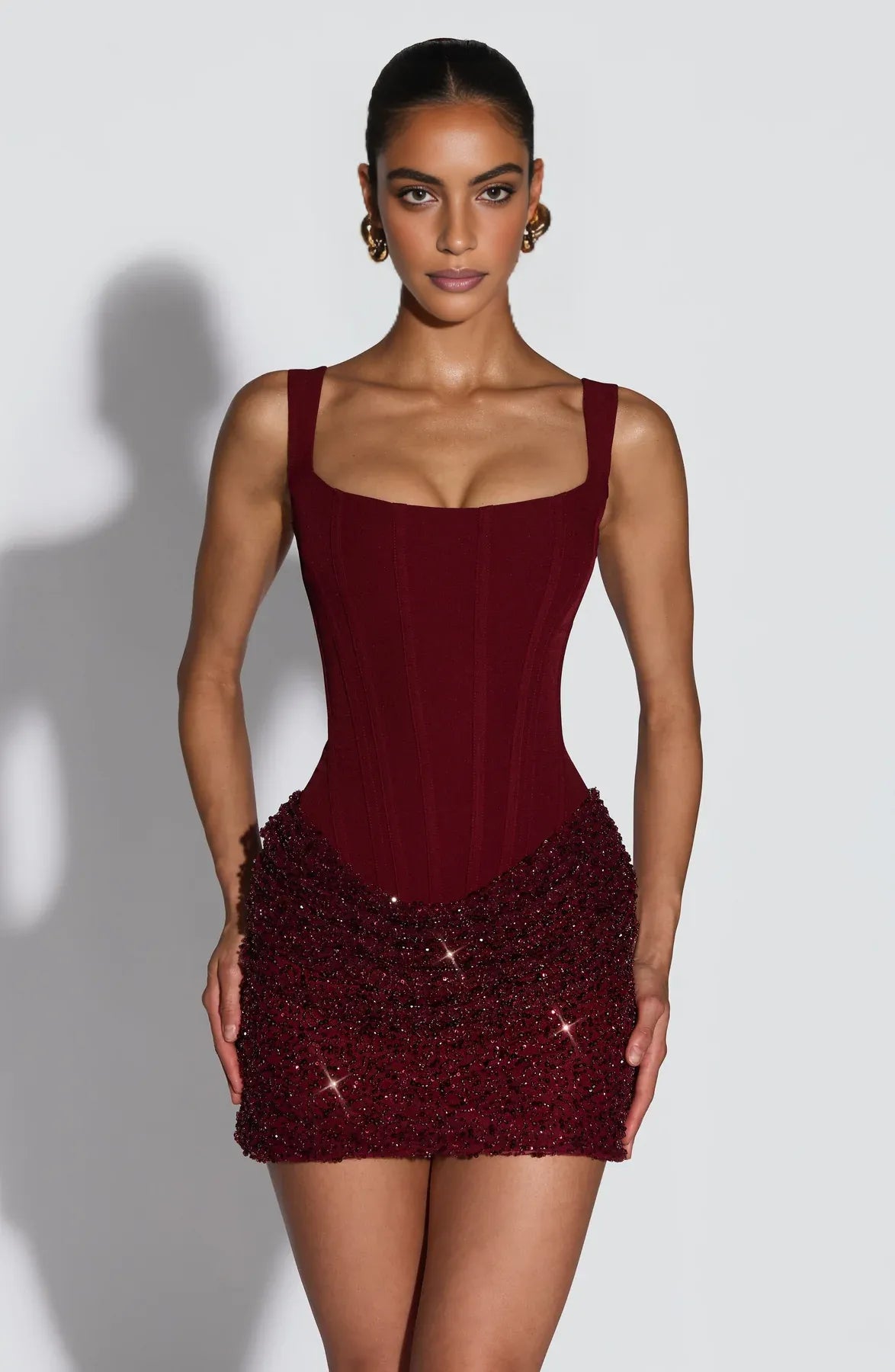 Elegant Structured Corset Square-neck Sleeveless Sequin Mini Lace-up Backless Party Dress