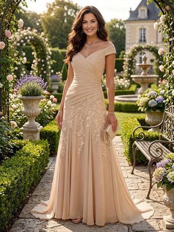 vedress champagne off the shoulder mother of the bride dress lace chiffon a‑line long formal gown