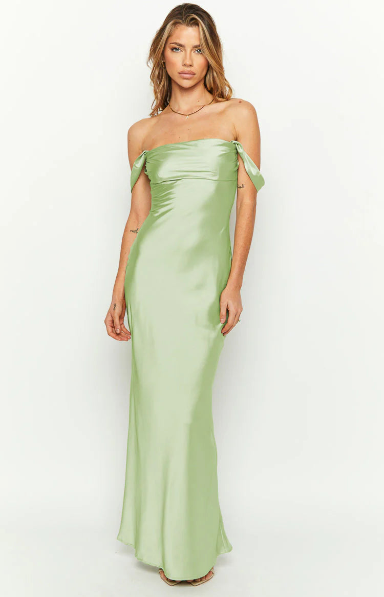 Sophisticated Sheath Off-Shoulder Short Sleeve Prom Dress Satin Draped Formal Dress