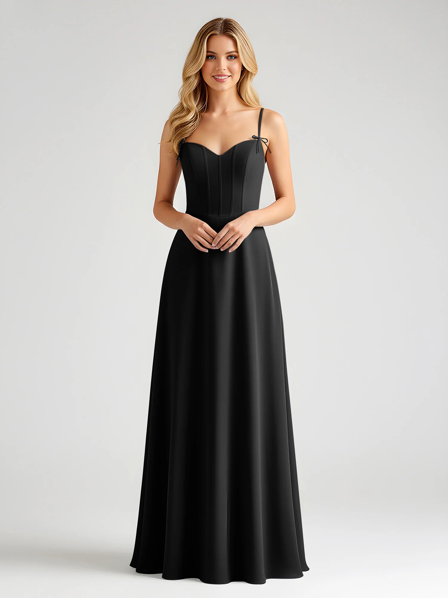 Spaghetti Strap Sweetheart Corset Bodice Chiffon A-Line Bridesmaid Maxi Dress