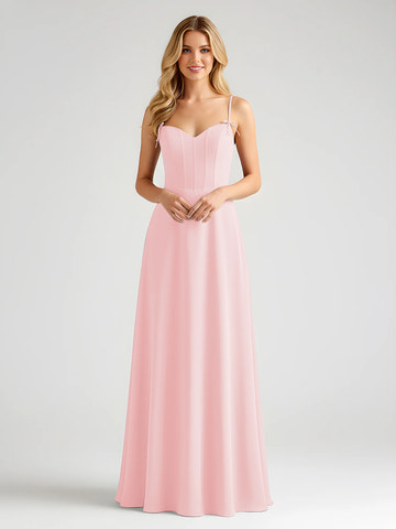 Spaghetti Strap Sweetheart Corset Bodice Chiffon A-Line Bridesmaid Maxi Dress