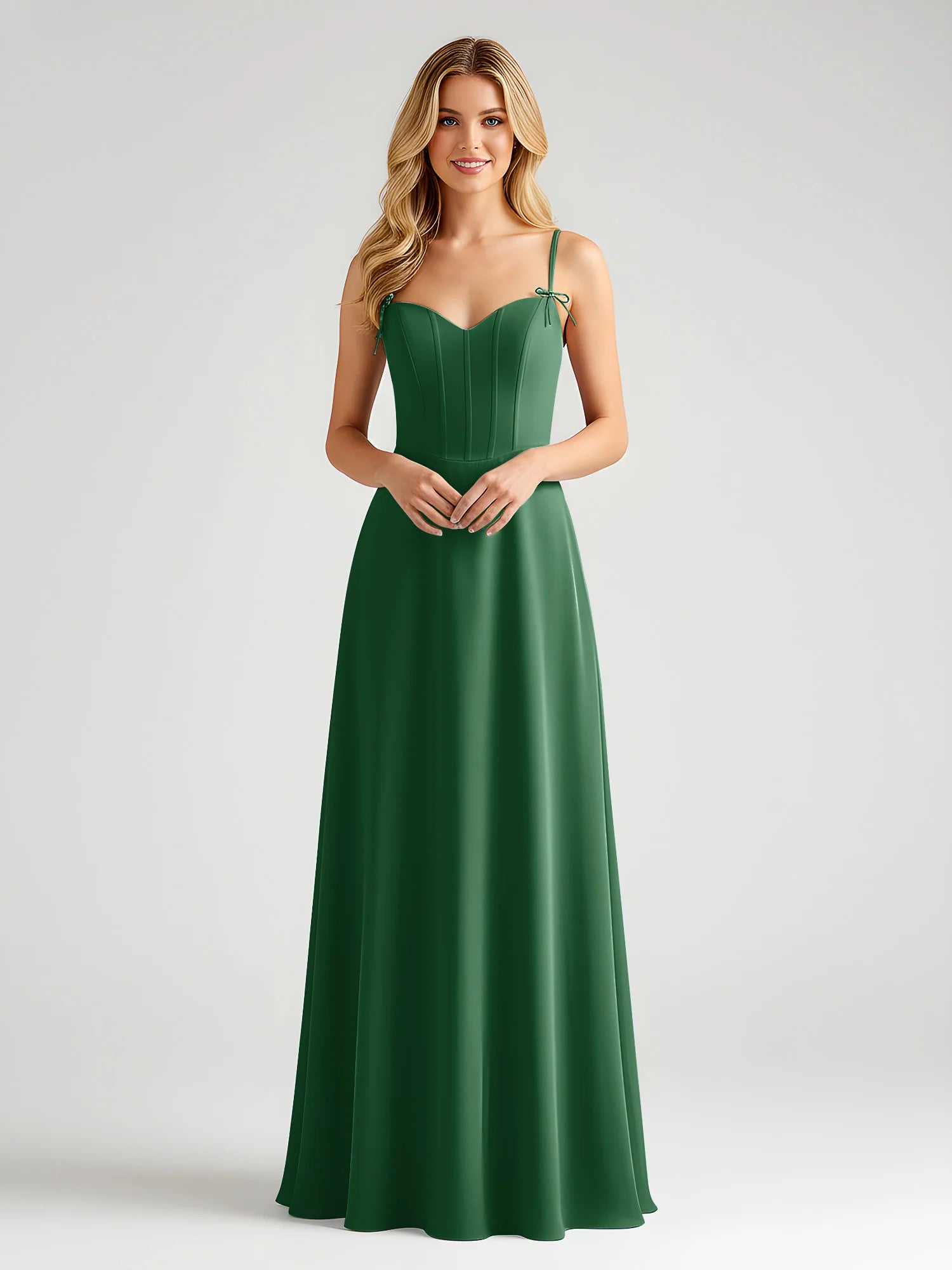 Spaghetti Strap Sweetheart Corset Bodice Chiffon A-Line Bridesmaid Maxi Dress
