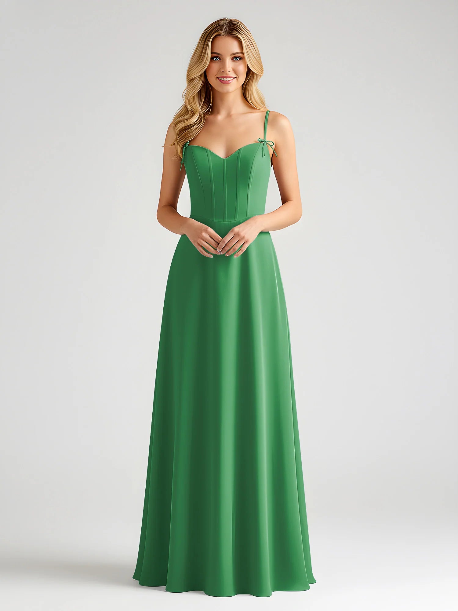 Spaghetti Strap Sweetheart Corset Bodice Chiffon A-Line Bridesmaid Maxi Dress
