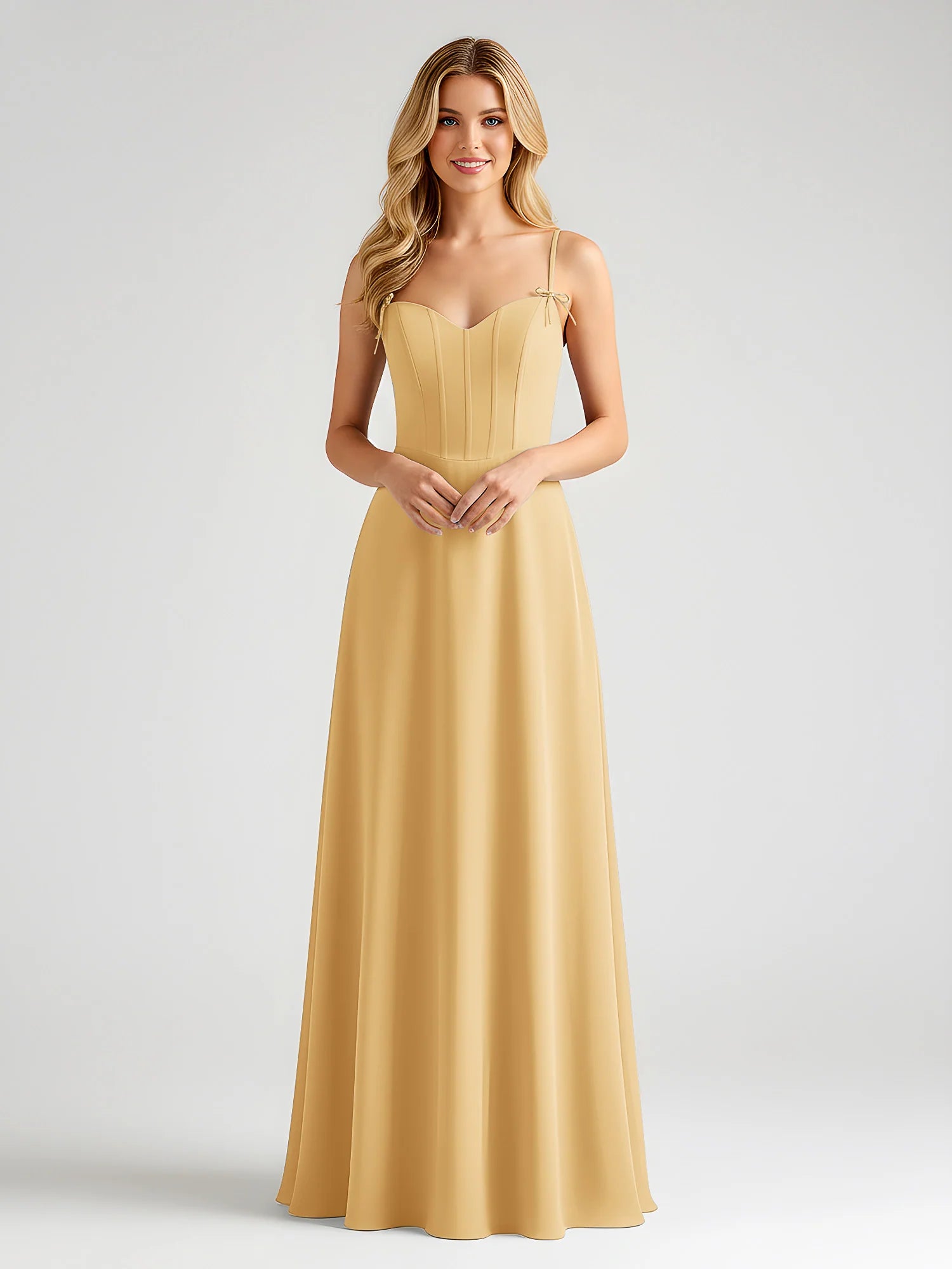 Spaghetti Strap Sweetheart Corset Bodice Chiffon A-Line Bridesmaid Maxi Dress