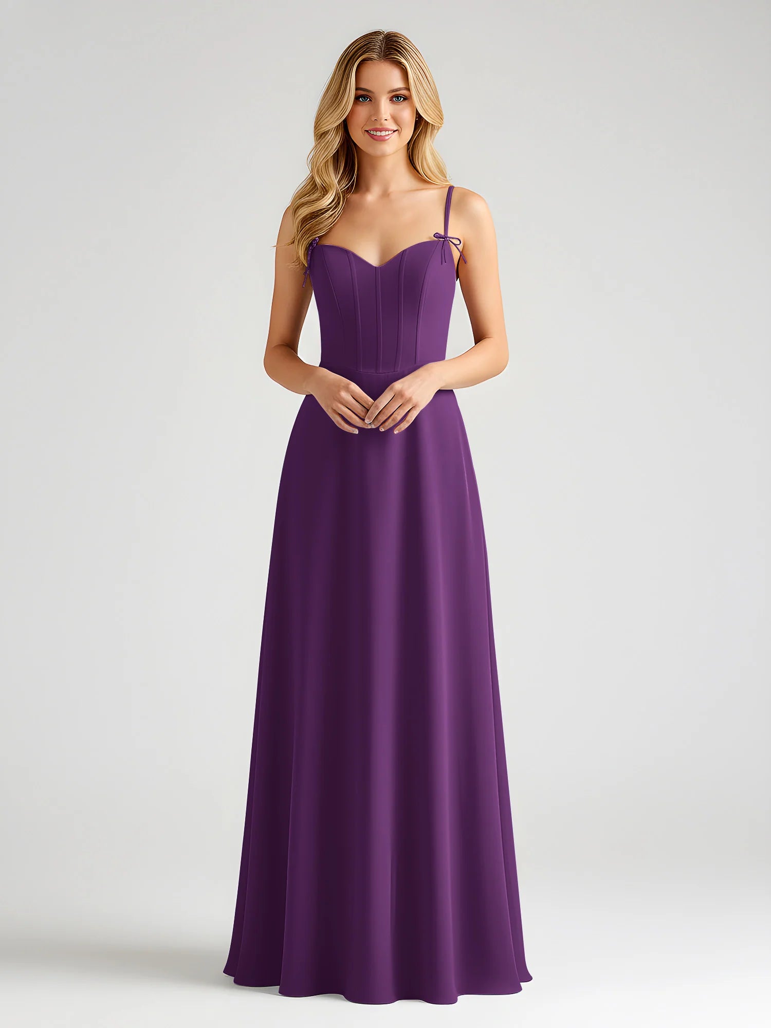Spaghetti Strap Sweetheart Corset Bodice Chiffon A-Line Bridesmaid Maxi Dress