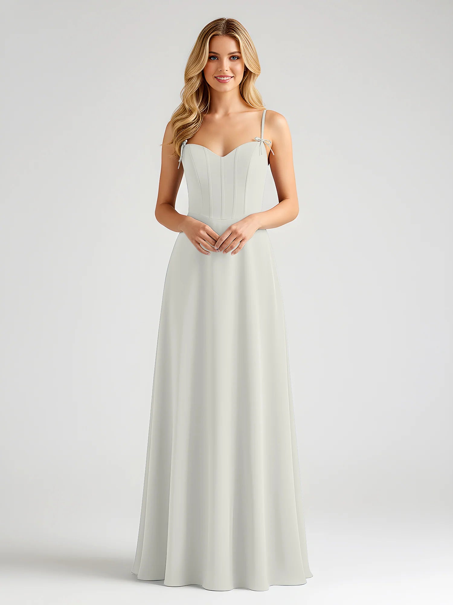 Spaghetti Strap Sweetheart Corset Bodice Chiffon A-Line Bridesmaid Maxi Dress