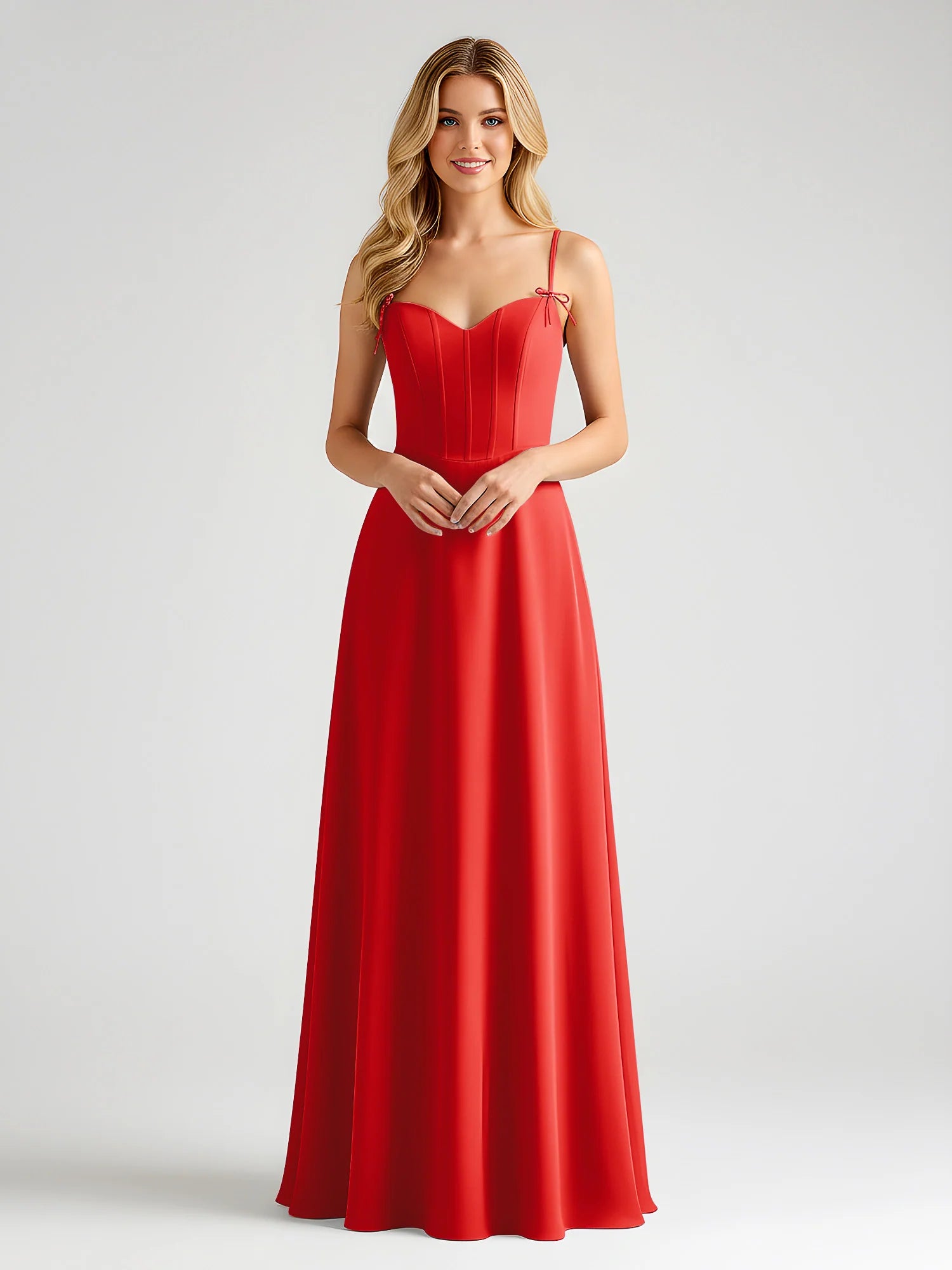Spaghetti Strap Sweetheart Corset Bodice Chiffon A-Line Bridesmaid Maxi Dress
