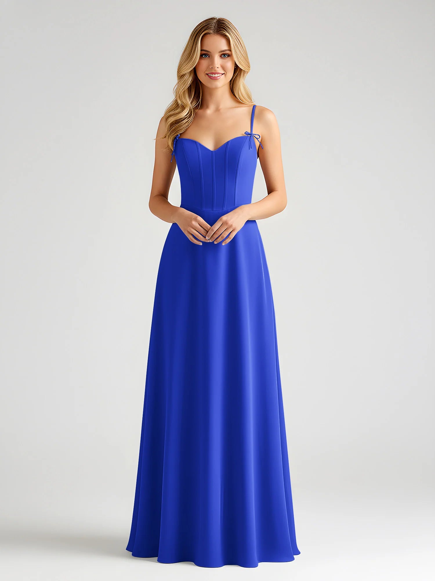 Spaghetti Strap Sweetheart Corset Bodice Chiffon A-Line Bridesmaid Maxi Dress