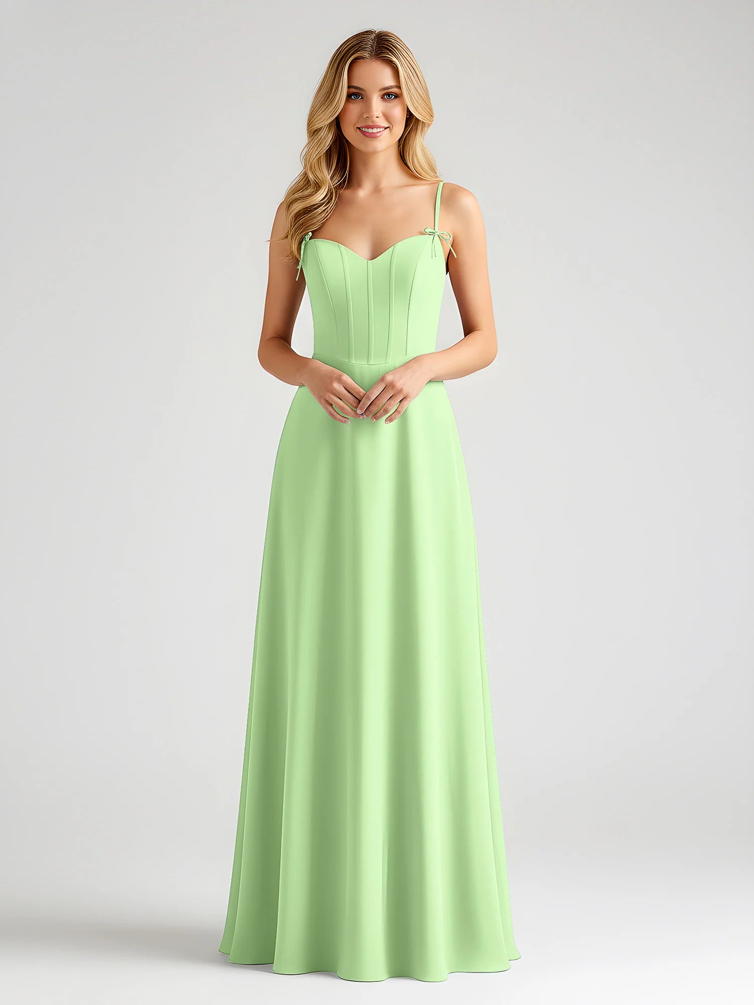 Spaghetti Strap Sweetheart Corset Bodice Chiffon A-Line Bridesmaid Maxi Dress
