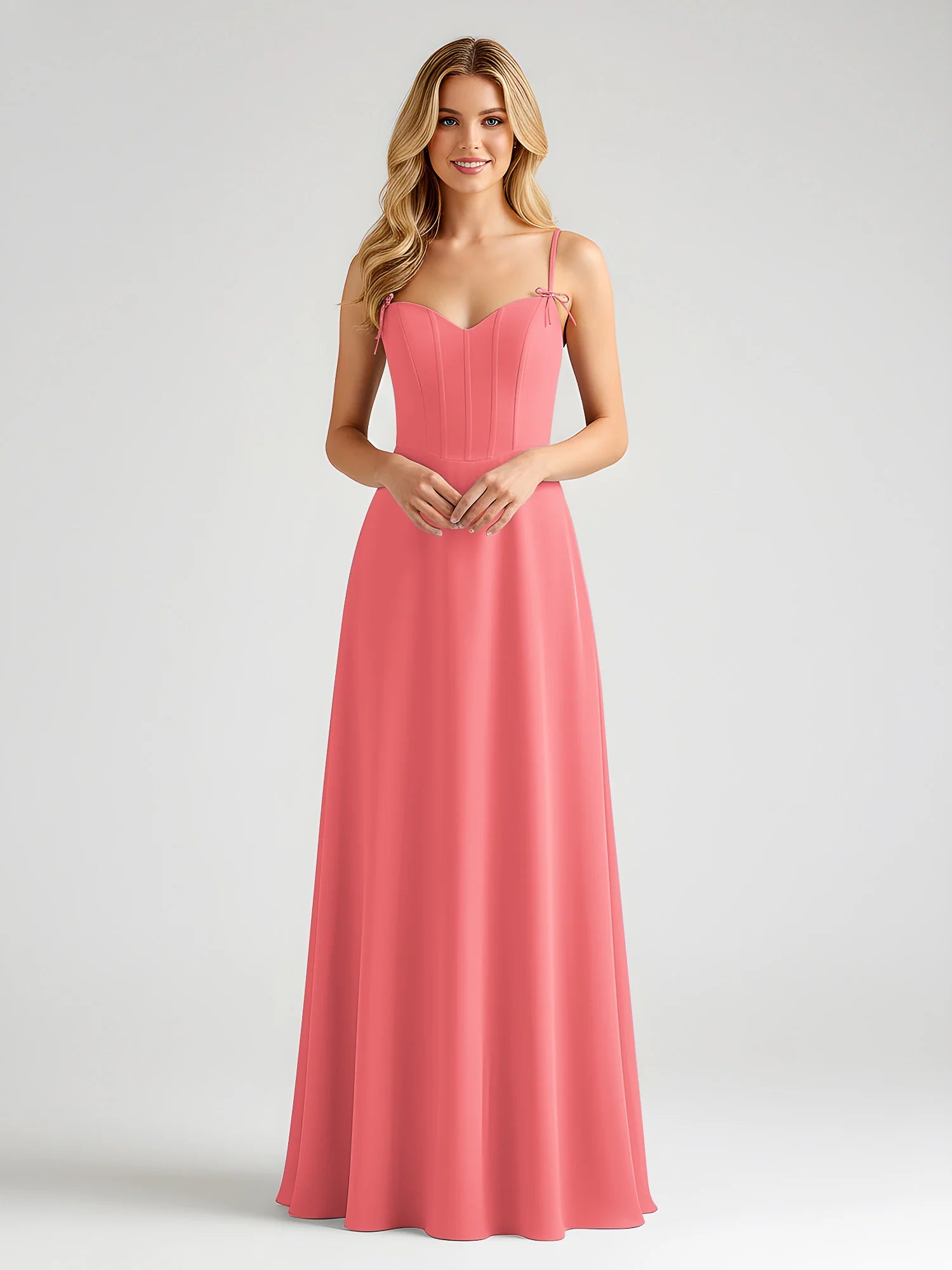 Spaghetti Strap Sweetheart Corset Bodice Chiffon A-Line Bridesmaid Maxi Dress