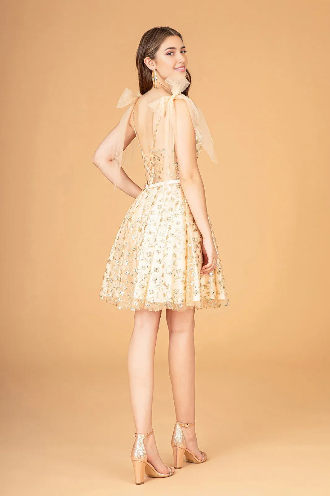 Embellished A-Line V-Neck Tulle Homecoming Dress with Bow Straps