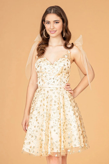 Embellished A-Line V-Neck Tulle Homecoming Dress with Bow Straps