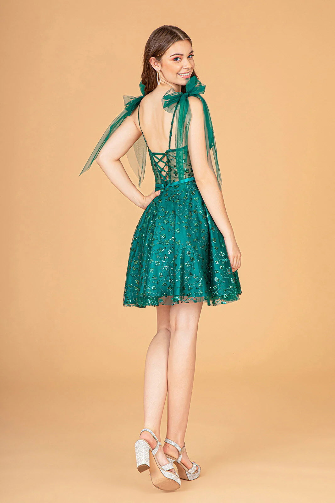 Embellished A-Line V-Neck Tulle Homecoming Dress with Bow Straps