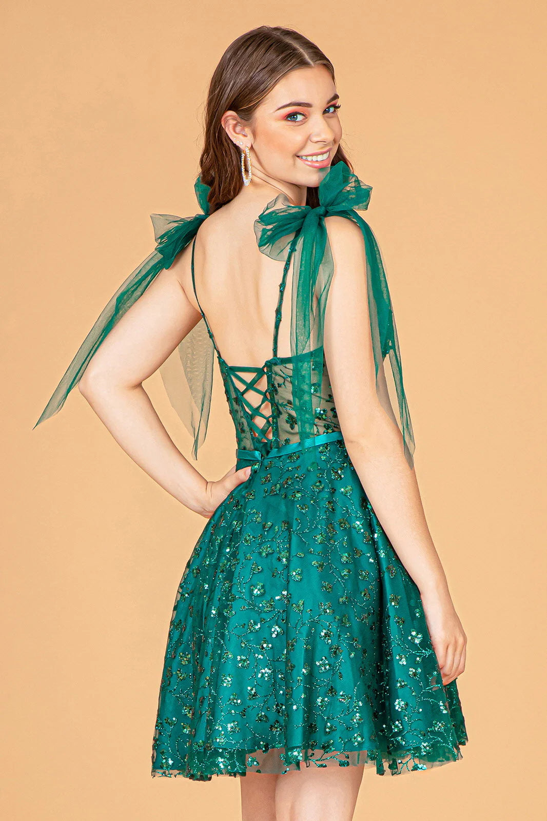 Embellished A-Line V-Neck Tulle Homecoming Dress with Bow Straps
