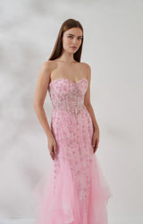 Embellished Mermaid Strapless Sleeveless Tulle Floor-Length Beaded Prom Dress