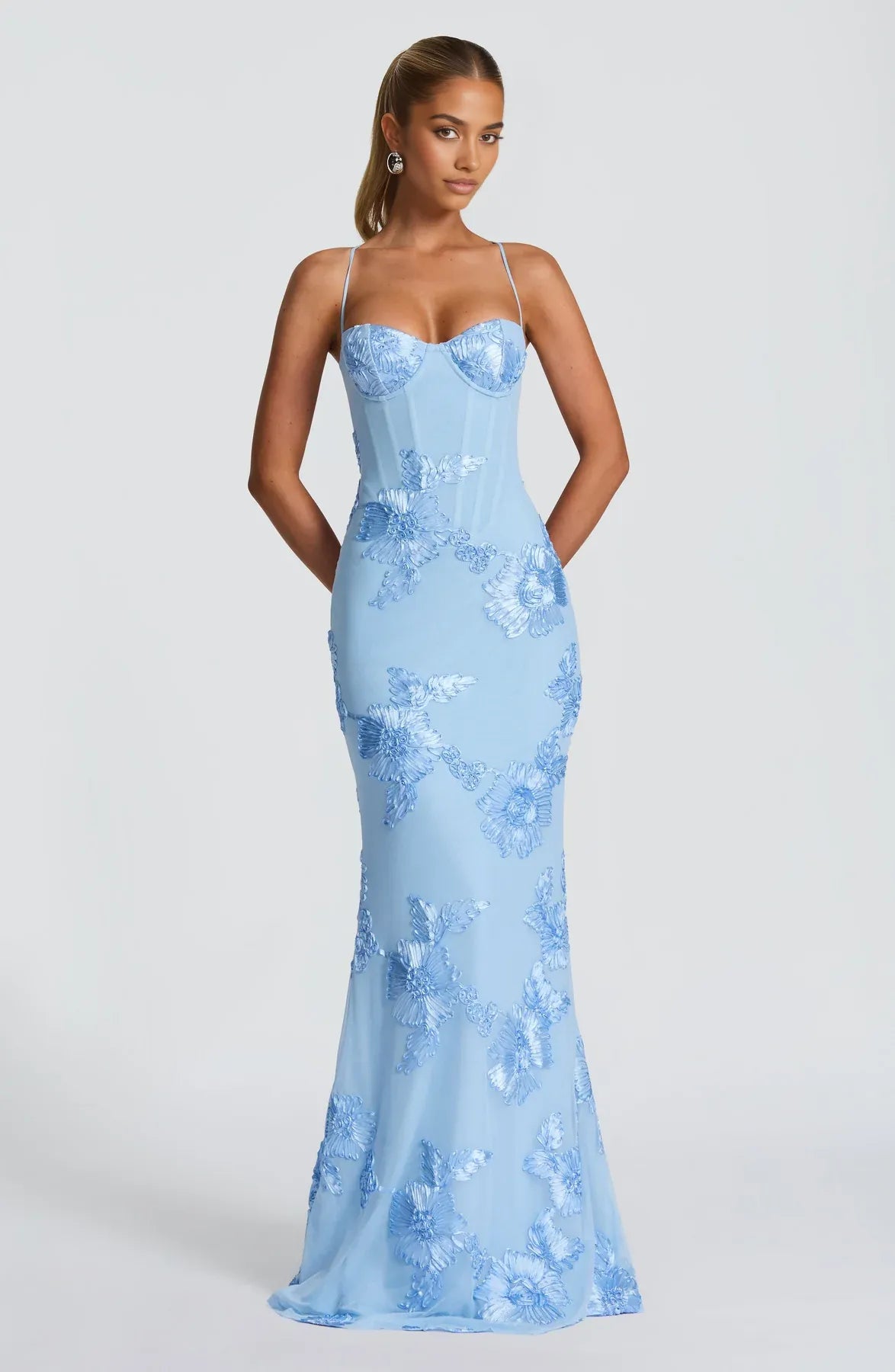 Embroidered Mermaid Sweetheart Sleeveless Tulle Maxi Lace Up Evening Gown