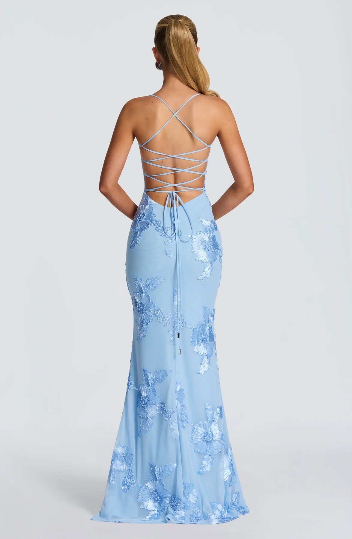 Embroidered Mermaid Sweetheart Sleeveless Tulle Maxi Lace Up Evening Gown