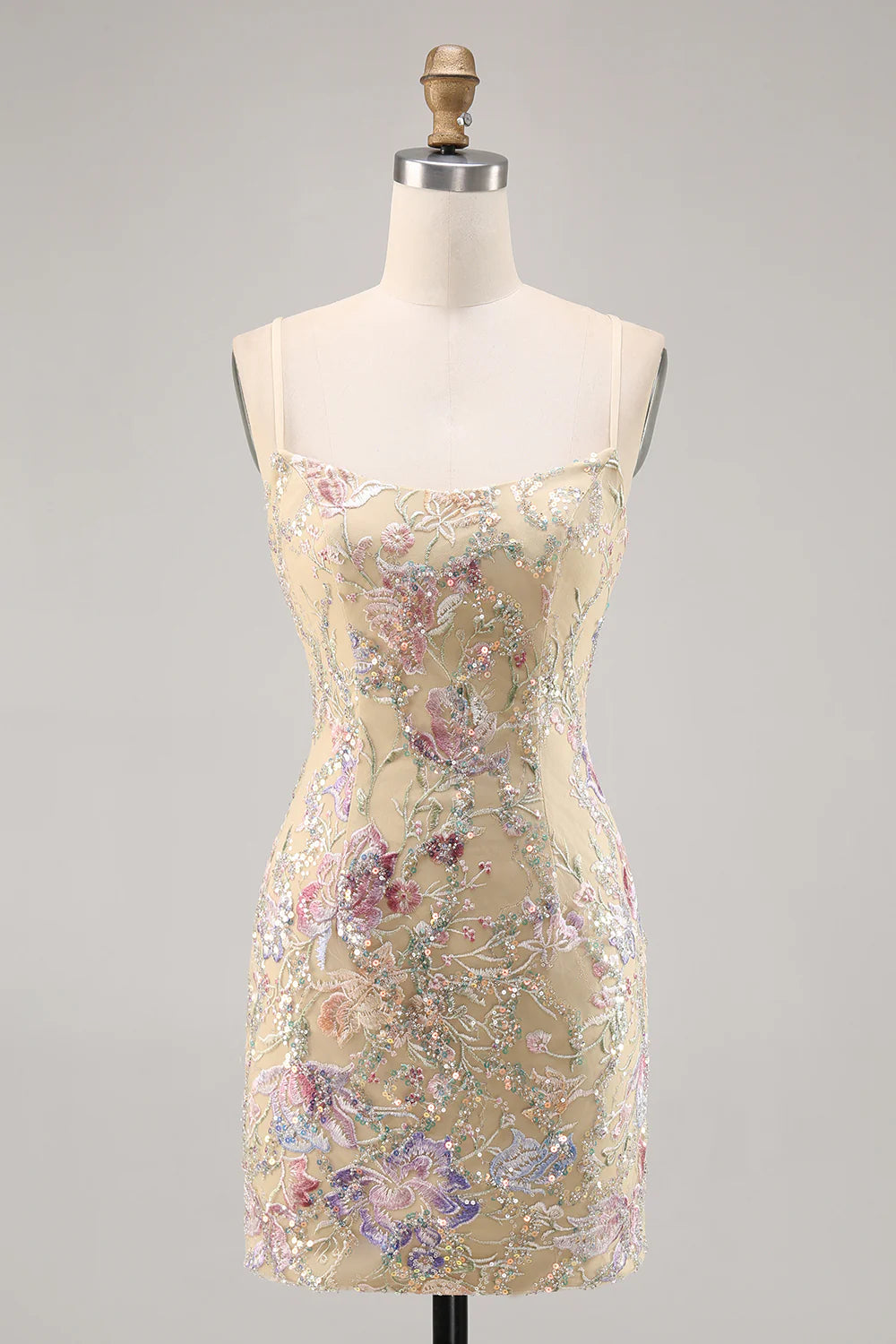 Bodycon Spaghetti Strap Embroidered Mini Homecoming Dress
