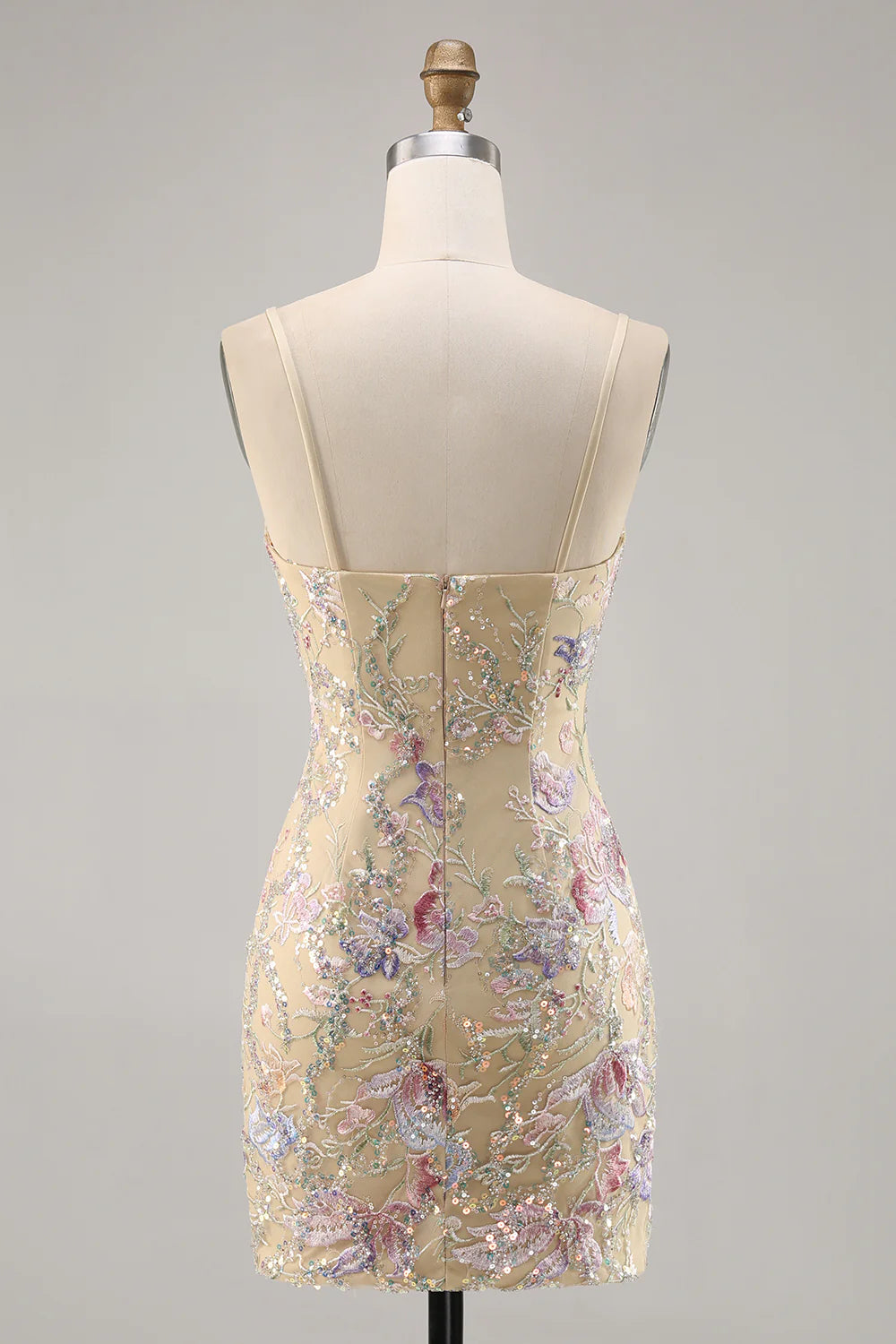 Bodycon Spaghetti Strap Embroidered Mini Homecoming Dress
