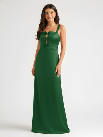 Prom Dresses Satin Formal Maxi Dress One-Shoulder Square Neck Bow Detail Gown for Wedding Guest and Special Occasions