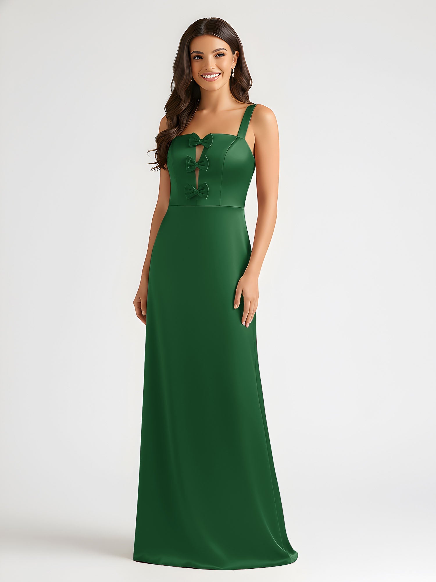 Vestidos de fiesta de graduación de satén, vestido largo formal, cuello cuadrado asimétrico con detalle de lazo, para invitadas de boda y ocasiones especiales