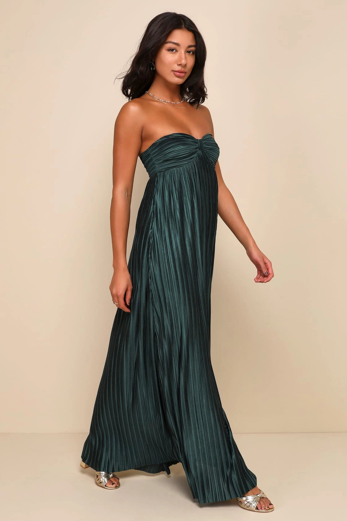 Emerald Green Column Strapless Sweetheart Open Back Maxi Bridesmaid Gown Vedress