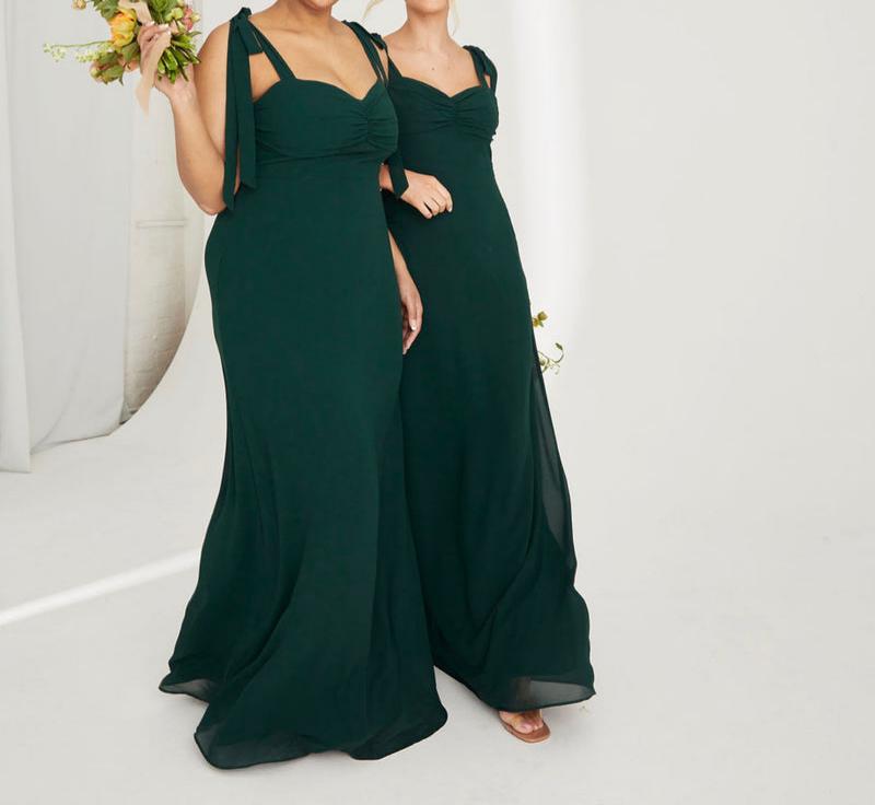 Simple Strapless Long Gown With Bow Tie Chiffon Strap Maxi Dress Bridesmaid Dress
